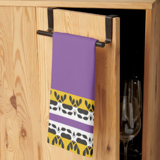 Linge De Cuisine Abstraite bordure de flore jaune violet noir