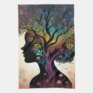 Linge De Cuisine Abstraite Dame Mère Nature Arbres Et Fleurs,