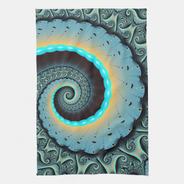 Linge De Cuisine Abstraite spirale d'art fractal bleu turquoise ora (Vertical)