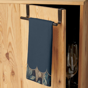 Linge De Cuisine Accent Motif Paisley Bleu Foncé