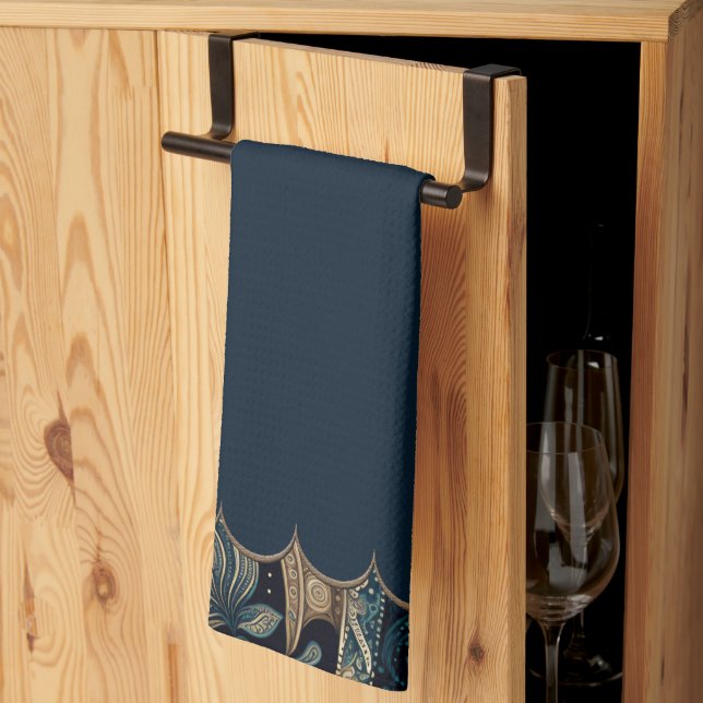 Linge De Cuisine Accent Motif Paisley Bleu Foncé (Pliage en tiers)