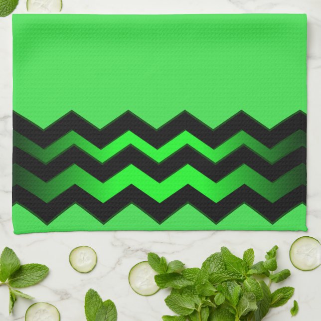 Linge De Cuisine Accent vert et noir sur vert clair (Plié)