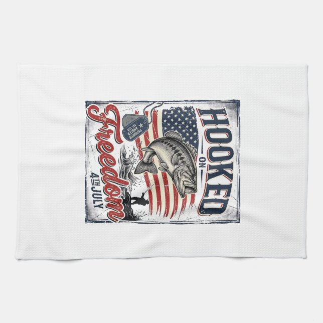 Linge De Cuisine Accro à la liberté pêche du 4 juillet (Horizontal)