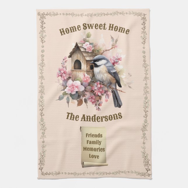 Linge De Cuisine Accueil personnalisé Chickadee Sweet Home (Vertical)