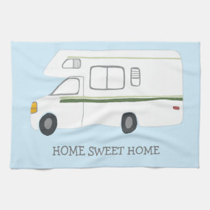 Linge De Cuisine ACCUEIL SWEET HOME Retro Camper Motorhome RV BLEU