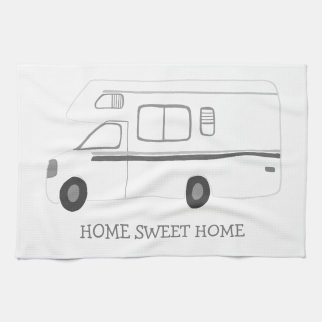 Linge De Cuisine ACCUEIL SWEET HOME Retro Camping Motorhome RV B&W (Horizontal)