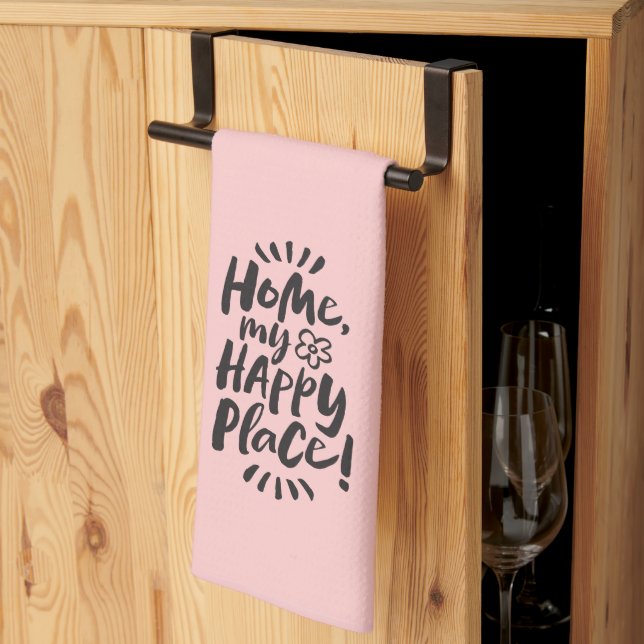 Linge De Cuisine ACCUEILLE mon Happy Place ! Paris Chic rose noir (Pliage en tiers)