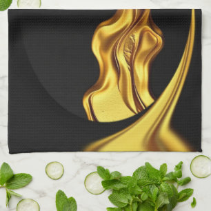 Linge De Cuisine Achempong Opulent Swirl Liquide Or Noir Monochro