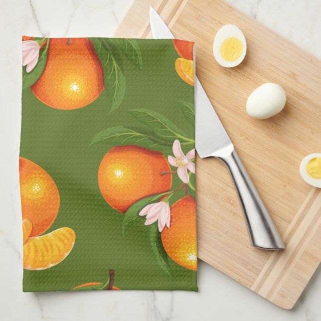 Linge De Cuisine Actualisation des grands Motifs Oranges (Quart Plié)