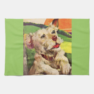 Linge De Cuisine adorable chien de terrier des années 1940