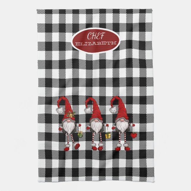 Linge De Cuisine Adorable Mignonne Gnomes Buffalo Plaid (Vertical)