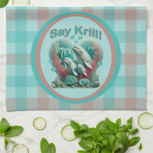 Linge De Cuisine Adorable "Say Krill" Baleine Portrait de famille
