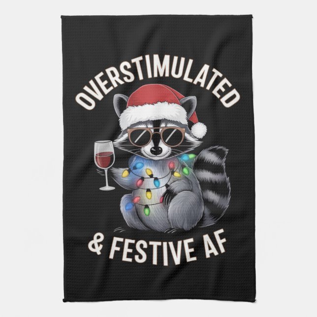 Linge De Cuisine AF Raccoon Espresso Lover surstimulé et festif (Vertical)