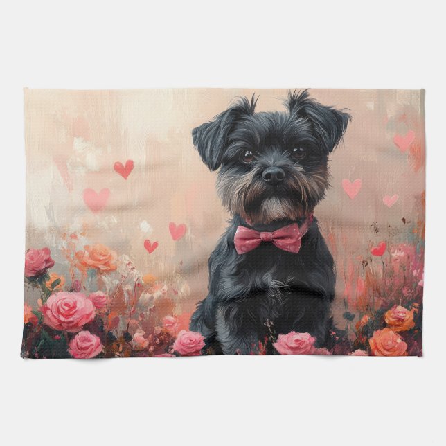 Linge De Cuisine Affenpinscher avec des roses - Saint-Valentin (Horizontal)