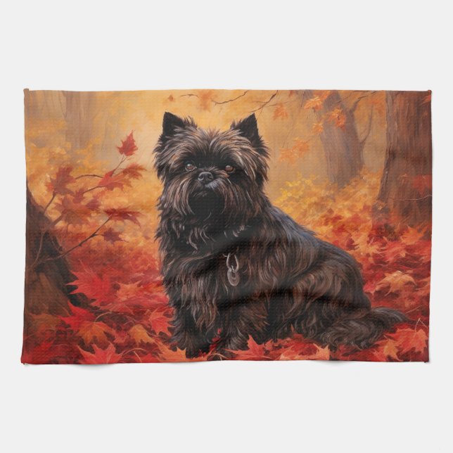 Linge De Cuisine Affenpinscher en automne Feuilles automne Inspiré (Horizontal)