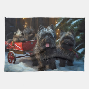 Linge De Cuisine Affenpinscher Snowy Sleigh Ride Décor de Noël