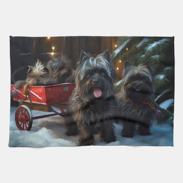 Linge De Cuisine Affenpinscher Snowy Sleigh Ride Décor de Noël (Horizontal)