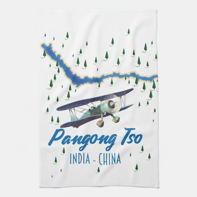 Linge De Cuisine Affiche de carte de Pangong Tso Inde Chine. (Vertical)