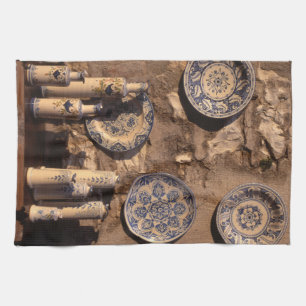 Linge De Cuisine Affiche de poterie bleue et crème Ombrie Plaque iP
