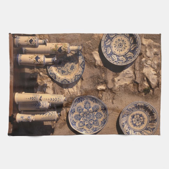 Linge De Cuisine Affiche de poterie bleue et crème Ombrie Plaque iP (Horizontal)