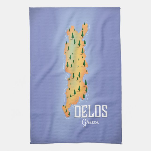 Linge De Cuisine Affiche de voyage carte de Délos Grèce (Vertical)