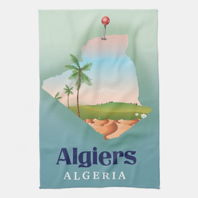 Linge De Cuisine Affiche de voyage de la carte algérienne d'Alger (Vertical)