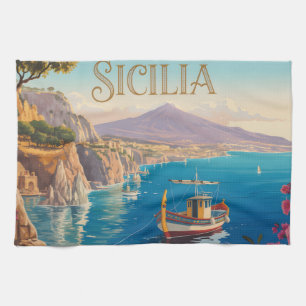 Linge De Cuisine Affiche de voyage de style vintage pour la Sicile