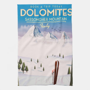 Linge De Cuisine Affiche de voyage Dolomites Mont Sassongher Italie
