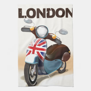 Linge De Cuisine Affiche de voyage Londres vintage scooter union ja