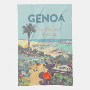 Linge De Cuisine Affiche de voyage vintage de Gênes Riviera italien