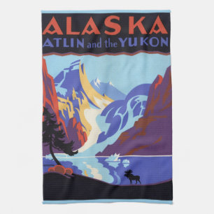 Linge De Cuisine Affiche de voyage vintage de l'Alaska, Atlin et le