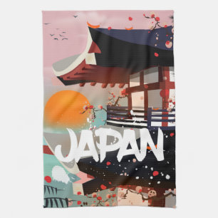 Linge De Cuisine Affiche du bâtiment japonais au soleil couchant