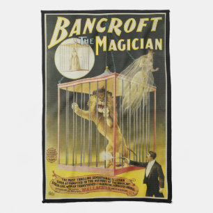 Linge De Cuisine Affiche Magique Vintage, Magicien Bancroft et Lion