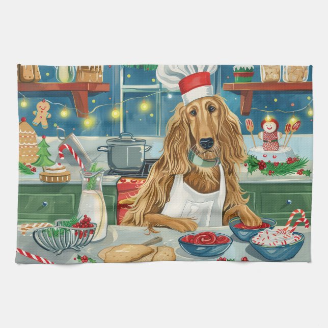 Linge De Cuisine Afghan Hound Holiday Baking : Noël festif (Horizontal)