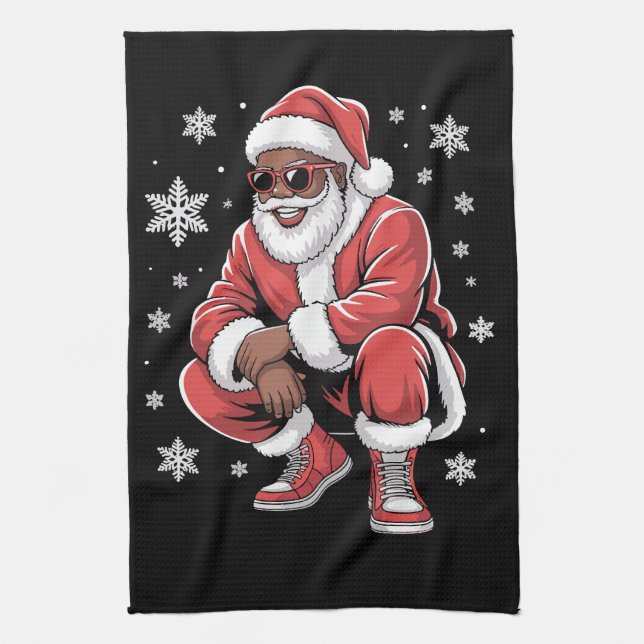 Linge De Cuisine African American Christmas Pajama Xmas Afro Santa  (Vertical)