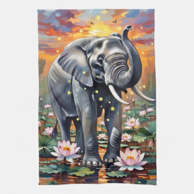 Linge De Cuisine African Elephant Watercolor Kitchen Towel (Vertical)