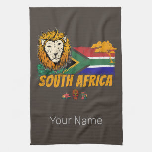 Linge De Cuisine Afrique du Sud Vintage Lion Drapeau Safari Souveni