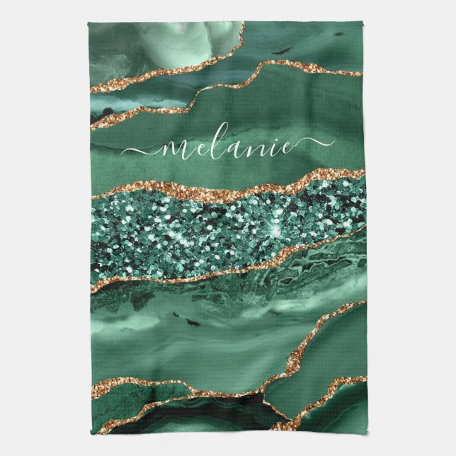Linge De Cuisine Agate Green Gold Parties scintillant Geode Marbre  (Vertical)