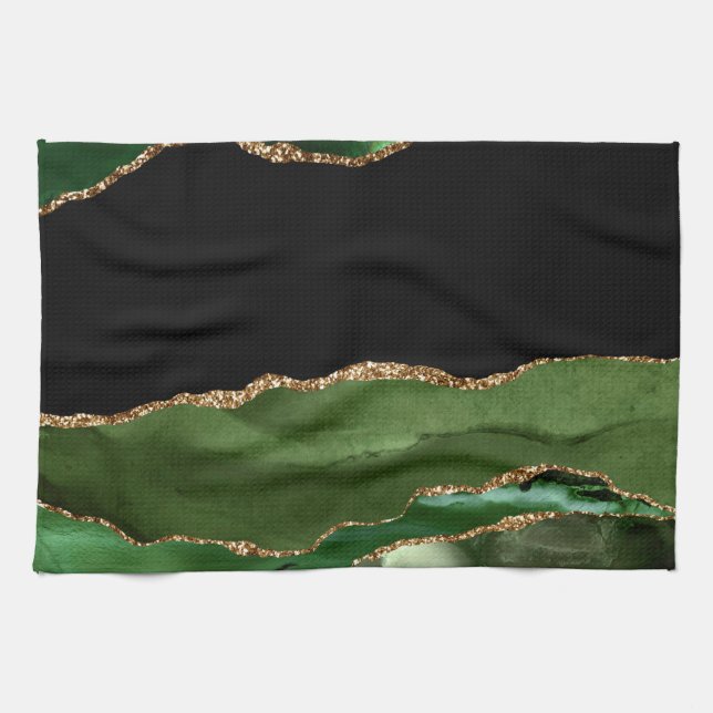 Linge De Cuisine Agate Marbré Vert Émeraude Contemporain (Horizontal)