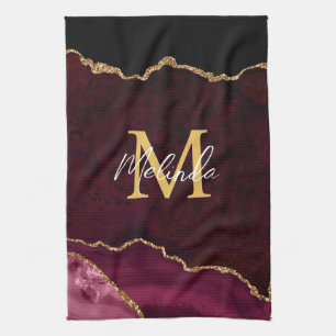 Linge De Cuisine Agate Marbrée Rouge et Or