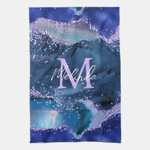 Linge De Cuisine Agate Océan Pailleté Bleu Foncé et Violet