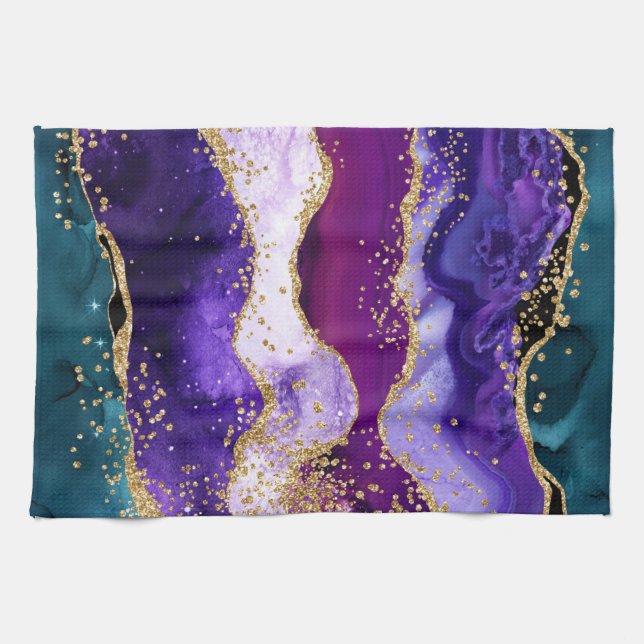 Linge De Cuisine Agate Paon Pailleté Rose, Violet et Sarcelle (Horizontal)