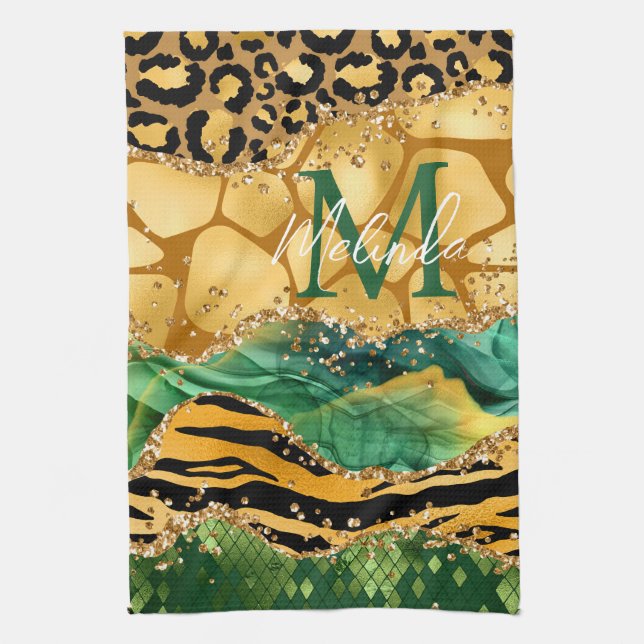 Linge De Cuisine Agate Poster de animal Gold et Green Safari (Vertical)