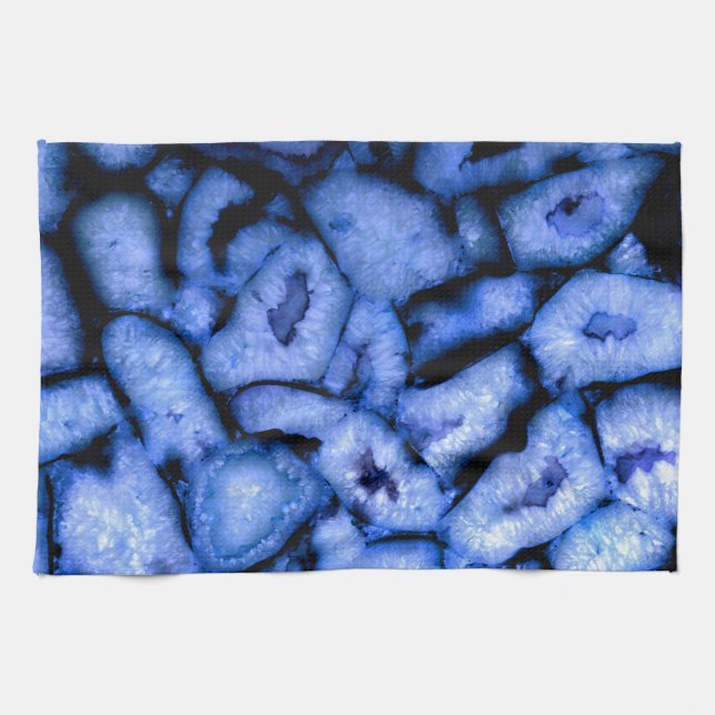 Linge De Cuisine Agate Quartz Bleu, géodes bleues, motif abstrait  (Horizontal)