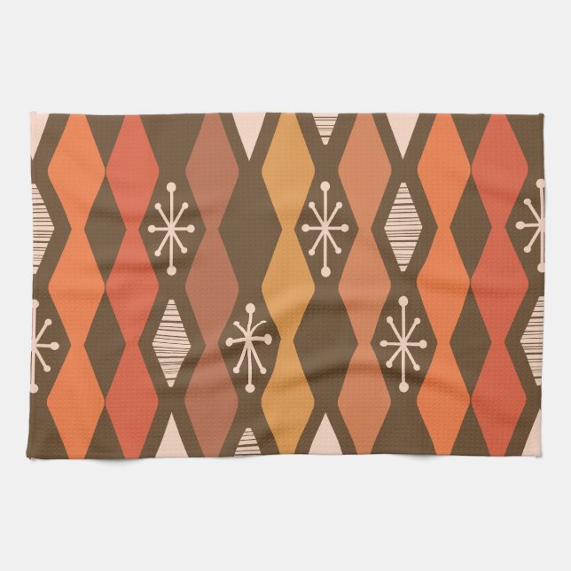 Linge De Cuisine Age atomique Géométrique Brown Orange (Horizontal)