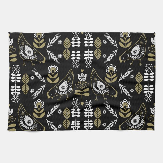 Linge De Cuisine Agritourisme Hen Folk Art Imprimer (Horizontal)