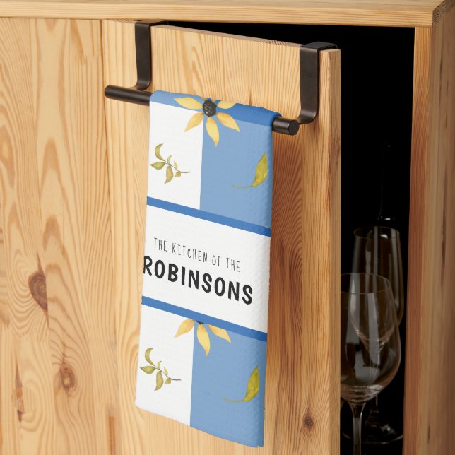 Linge De Cuisine Agritourisme rustique bleu en vichy floral monogra (Pliage en tiers)