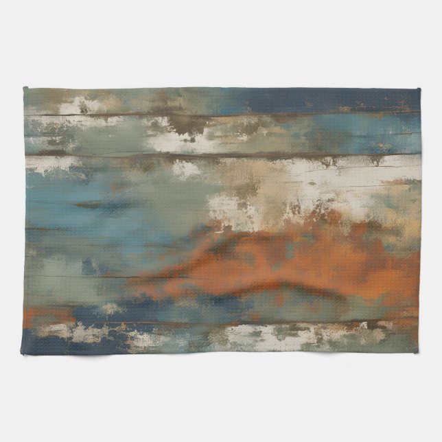 Linge De Cuisine Agritourisme rustique Turquoise orange beige (Horizontal)