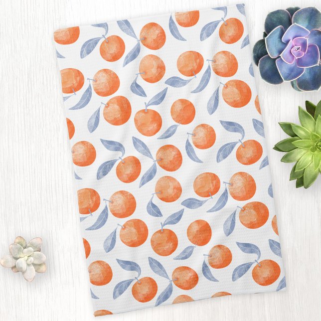 Linge De Cuisine Agrume orange d'eau-forte Méditerranée (Mediterranean citrus orange fruit watercolor pattern kitchen towel)