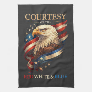 Linge De Cuisine Aigle Patriotique Rouge Blanc et Bleu Vintage